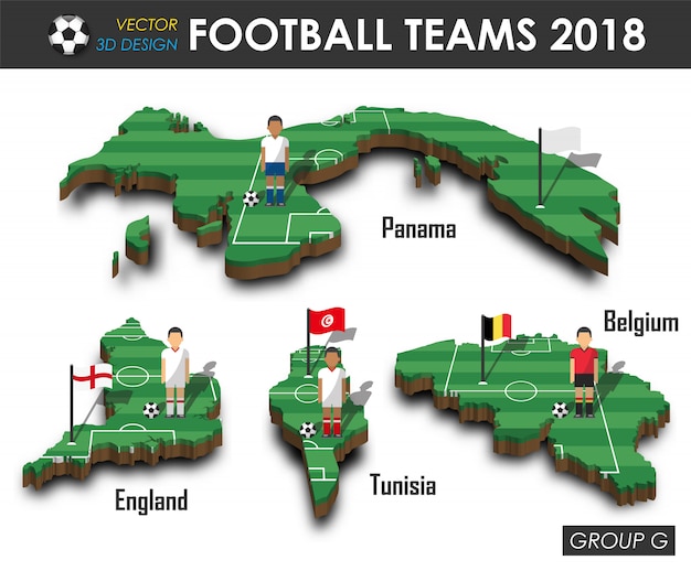 Futbolista y bandera en el mapa del país del diseño 3d.