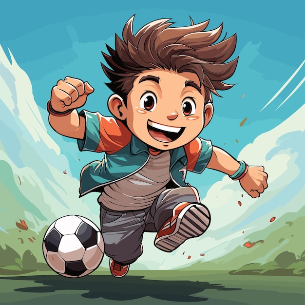 Futbolista de dibujos animados jugando al fútbol