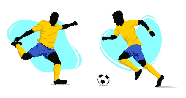 Futbolistas de fútbol en acción vector ilustración croquis dibujado a mano con formas líquidas