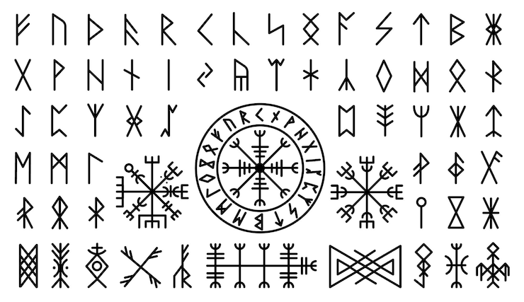 Vector futhark vikingo nórdico colección de misterio islandés símbolo de protección y runas elementos nórdicos antiguos mágicos mitología celta conjunto de vectores decentes