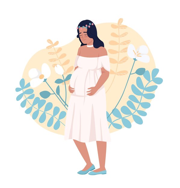 Futura madre y decoración floral 2D vector ilustración aislada