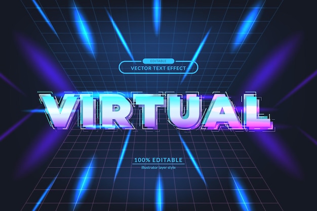 Future tech virtual cyber concepto brillo universo realidad efecto de texto editable eps archivo vectorial