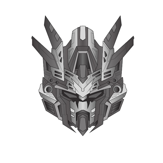 Futurista blanco y negro head mecha robot warrior para tshirt design sticker poster tattoo