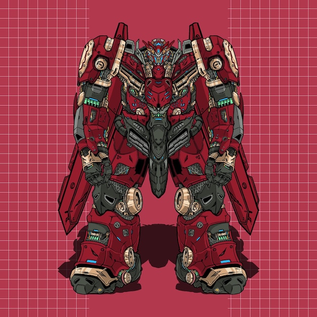 Futurista galaxy sketch mecha robot construido por cabeza brazo cuerpo pierna arma ilustración vector premium