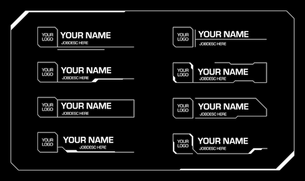 Futurista Tercera Línea Blanca Inferior con Logo Espacio Colección de Elementos Cyberpunk en Fondo Negro