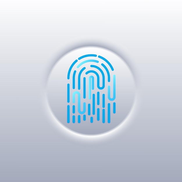 Futuristic digital push button interface with fingerprint authentication wireless communication signal biometric access control and shiny vector technology icon design for privacy security