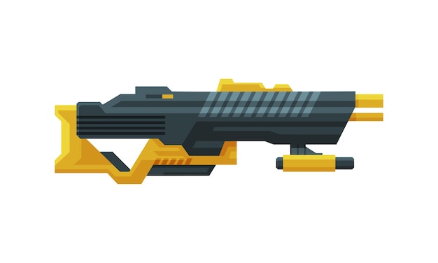 Vector futuristic gun blaster amarillo y negro pistola espacial raygun de alien ilustración vectorial de la pistola infantil