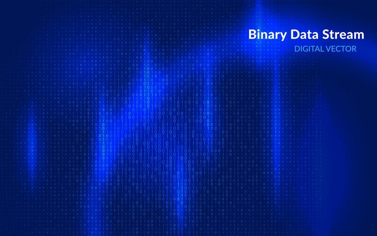 Vector futuristic matrix background with binary digits forming digital waves represents big data ai systems and data visualization design