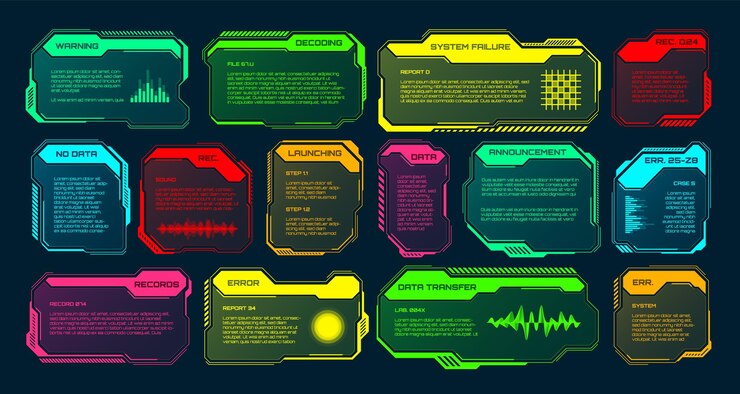 Vector futurístico hud o ui elementos scifi interfaz de usuario cajas de texto llamadas mensaje de advertencia colorido