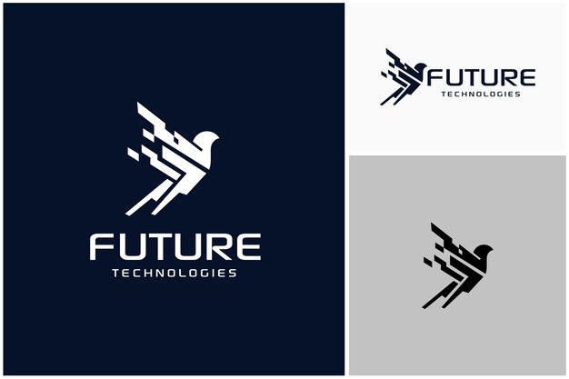 Futurístico vuelo moderno Android pájaro robot digital águila halcón diseño de logotipo