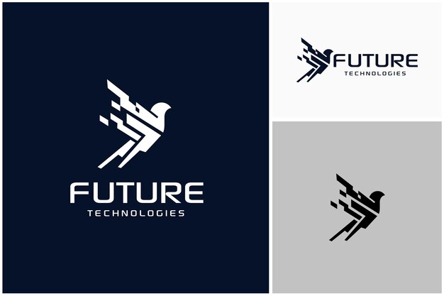 Futurístico vuelo moderno android pájaro robot digital águila halcón diseño de logotipo