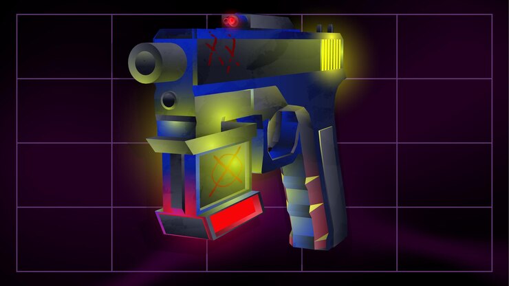 Futuro arma en el estilo retrofuturismo d ilustración vectorial colorida