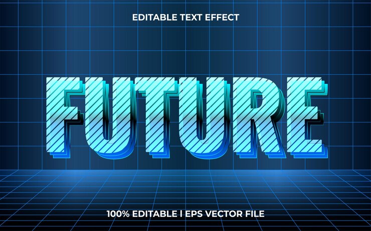 Vector futuro efecto de texto vectorial 3d editable concepto moderno efecto de texto con combinación de brillo techno