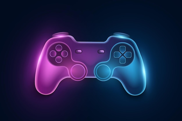 Futuro gamepad de neón para videojuegos Joystick con efecto de luz para consola de juegos Ilustración vectorial