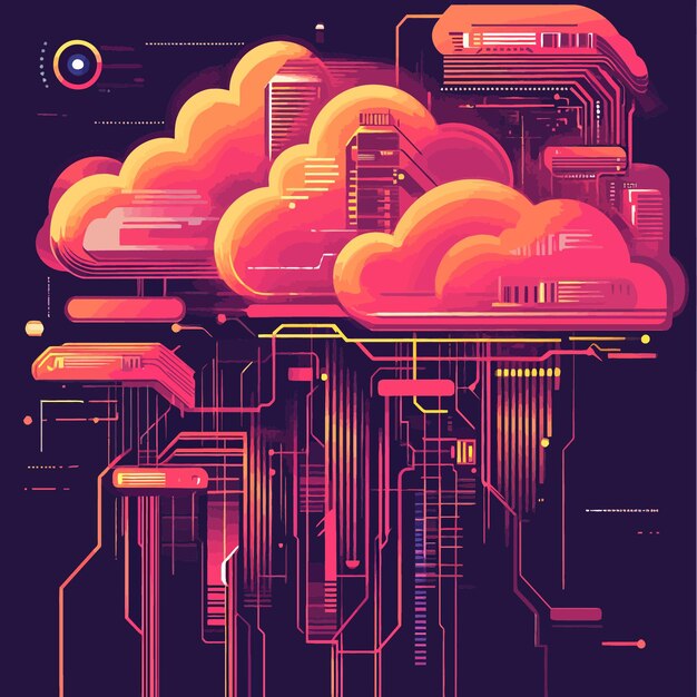 El futuro de las innovaciones en computación en nube en el almacenamiento de datos y la ilustración vectorial de conectividad