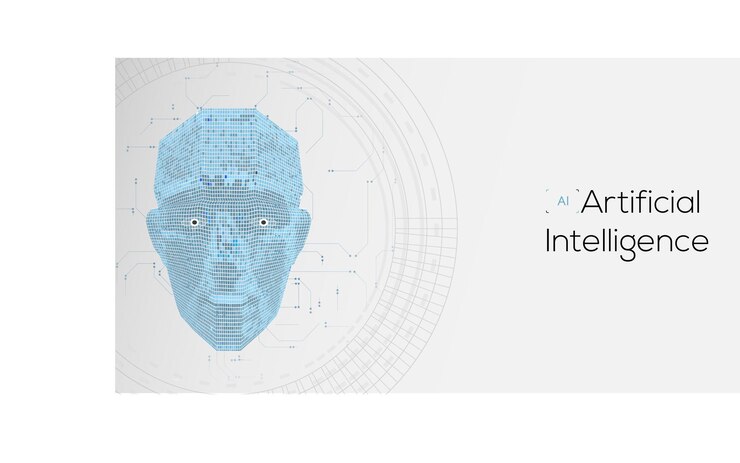 Vector futuro de la inteligencia artificial ai rostro humano con texto ai hecho