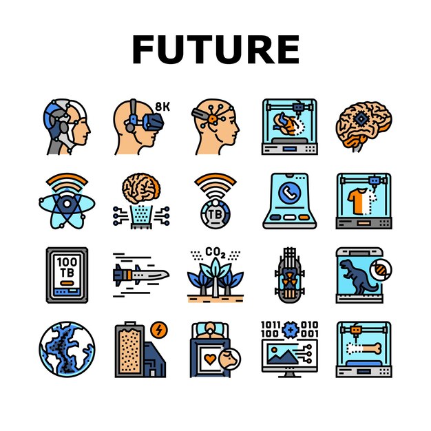 futuro, tecnología, digita, moderno, iconos, conjunto, vector