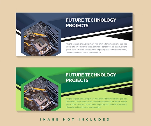 Futuros proyectos tecnológicos banner vector illustrator. diseño horizontal con espacio hexagonal para foto