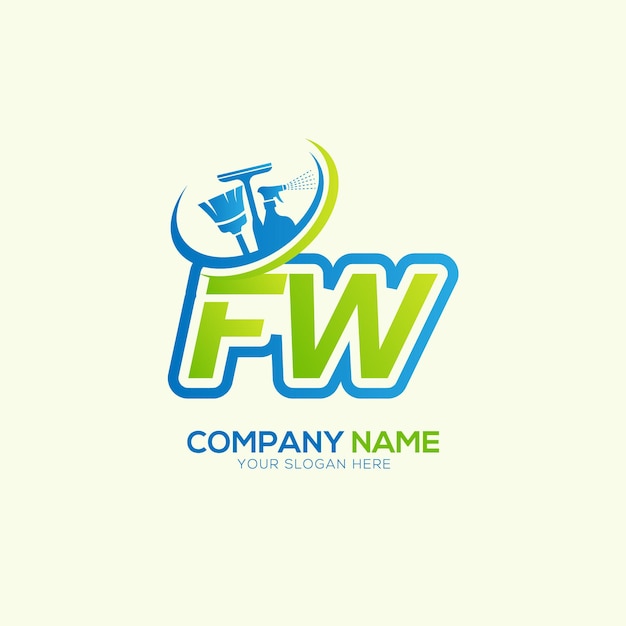 FW o WF Letra local Logo del vector de limpieza Vector del logotipo del servicio de limpiaje