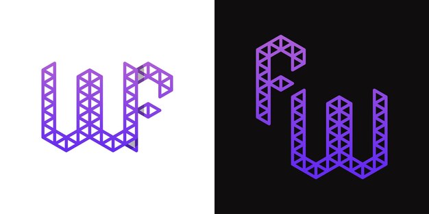 FW y WF Polygon Letters Logo Set adecuado para negocios relacionados con el polígono con las iniciales FW yWF