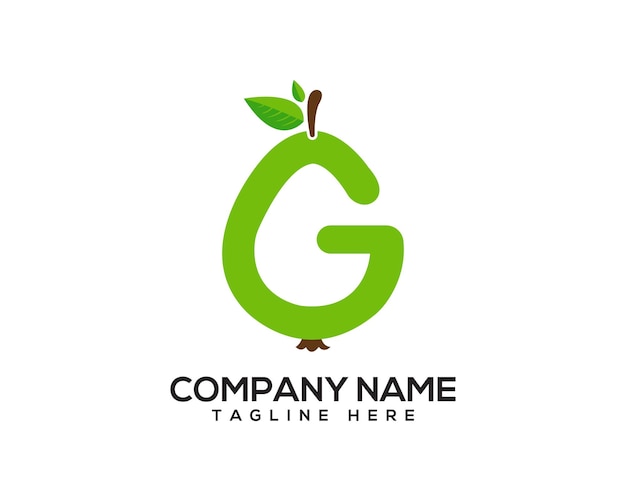 G Diseño de la letra del logotipo de la fruta de guayaba fresca para la tienda de frutas y la granja de frutas