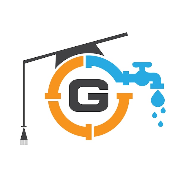 G Logotipo de diseño de la carta fontanero Concepto de plantilla vectorial con icono de tubería y agua