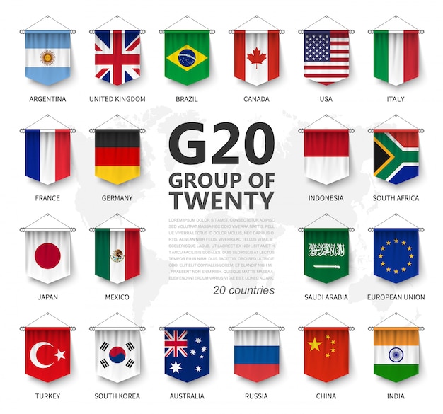 G20, grupo de los veinte países y bandera de membresía