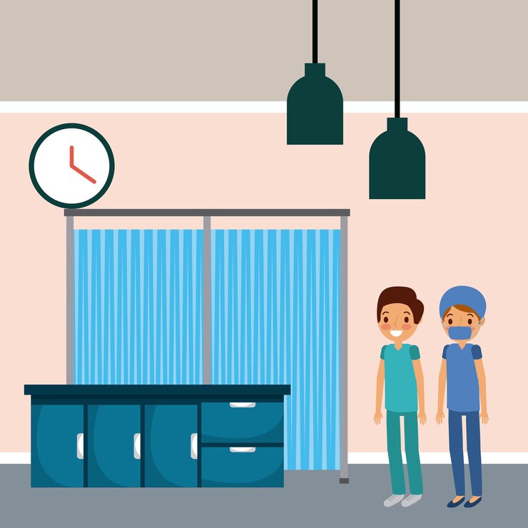 Vector gabinetes de la enfermera del doctor de la habitación médica del hospital