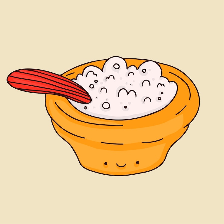 Gachas de avena un plato de gachas de leche desayuno saludable ilustración linda