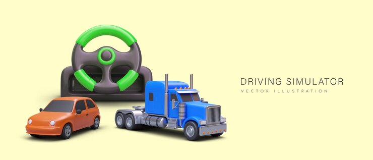 Vector gadget simulador de conducción para aprender a conducir un camión.