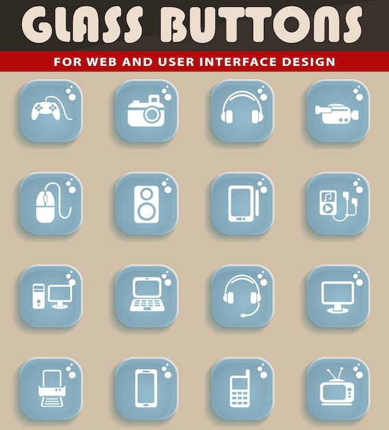 Gadget web iconos en botones de cristal transparente
