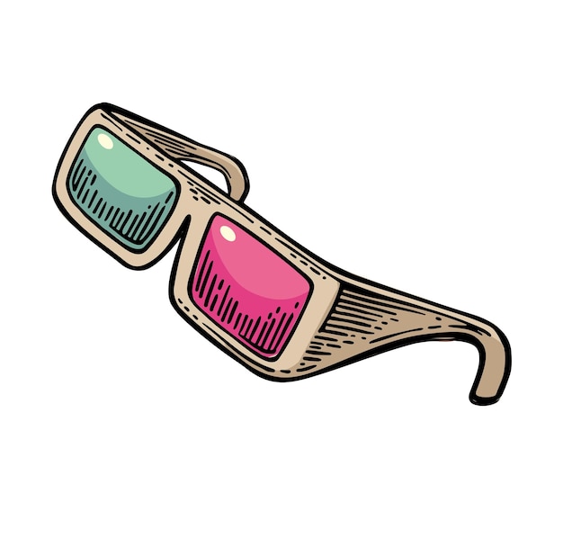 Gafas 3D para cine Aislado sobre fondo blanco Ilustración de grabado vintage de color vectorial aislado