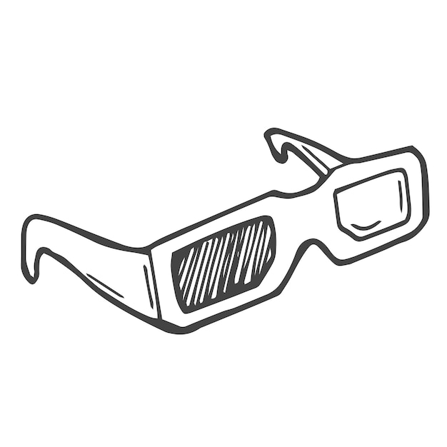 Gafas 3D para ver películas Cinema Doodle Ilustración vectorial Contorno dibujado a mano