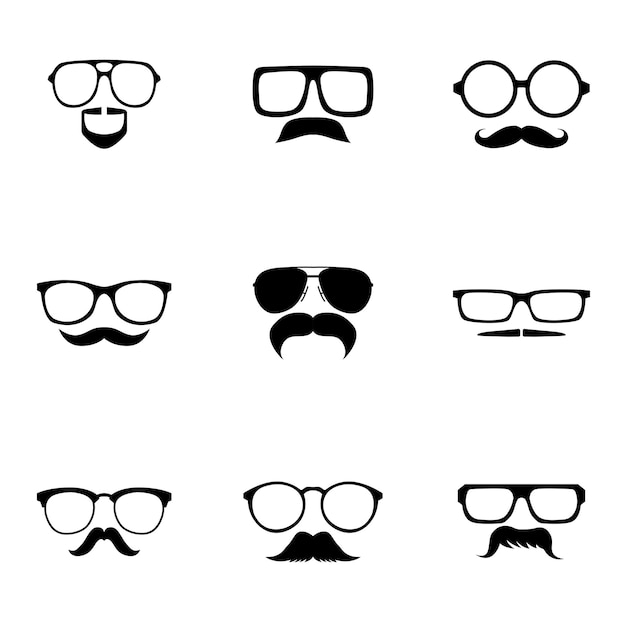 Gafas y bigote vector set. La ilustración simple con forma de gafas y bigote, elementos editables, se puede utilizar en el diseño de logotipos