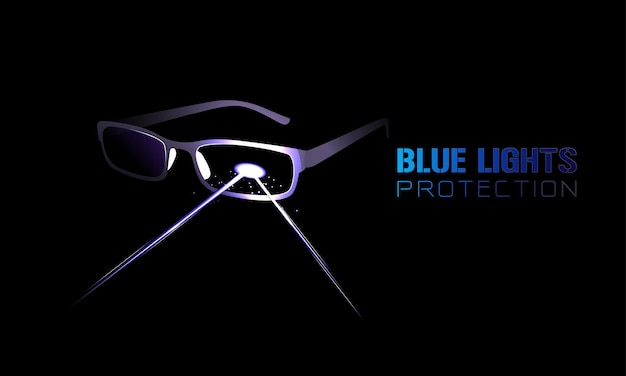 Gafas con bloqueo de luz azul lente con protección de luces azules de texto ilustración vectorial en negro