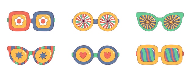 Gafas de colores retro con patrones Ilustración vectorial de gafas de sol en estilo s