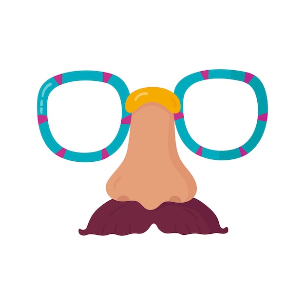 Gafas divertidas con nariz y bigote máscara festiva vectorial para vacaciones purim y carnaval en estilo plano