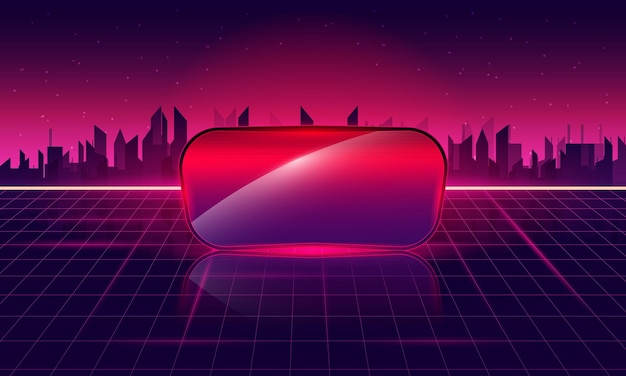 Vector gafas de fondo de ciencia ficción retro paisaje de cuadrícula futurista de los años 90