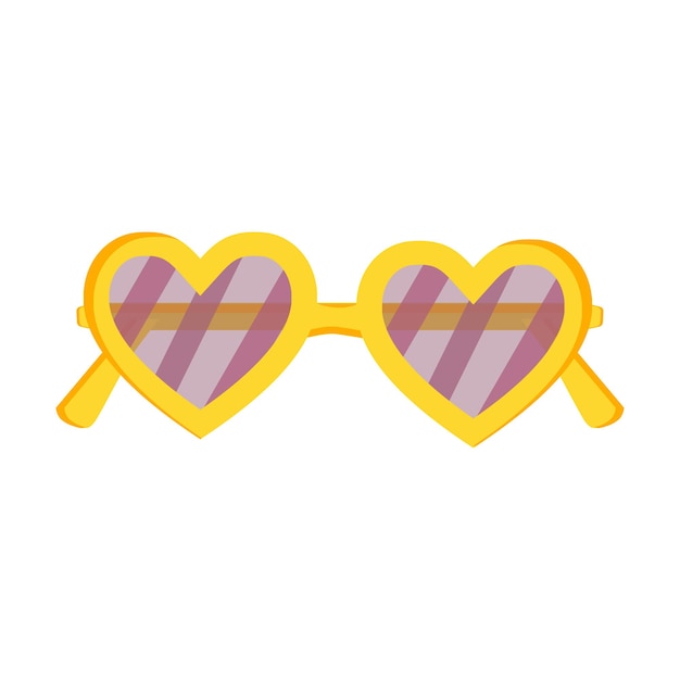 Gafas en forma de corazón en marco amarillo sobre fondo blanco.