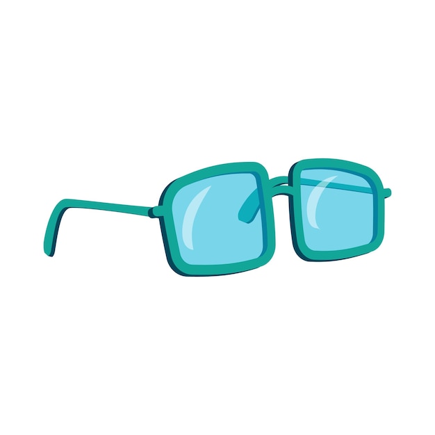 Gafas en un icono de marco de plástico azul en estilo de dibujos animados sobre un fondo blanco