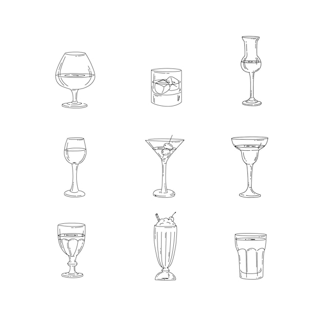 Gafas con iconos de línea de nombres conjunto Vector