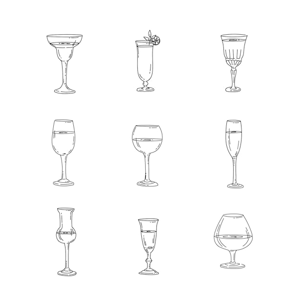 Gafas con iconos de línea de nombres conjunto Vector