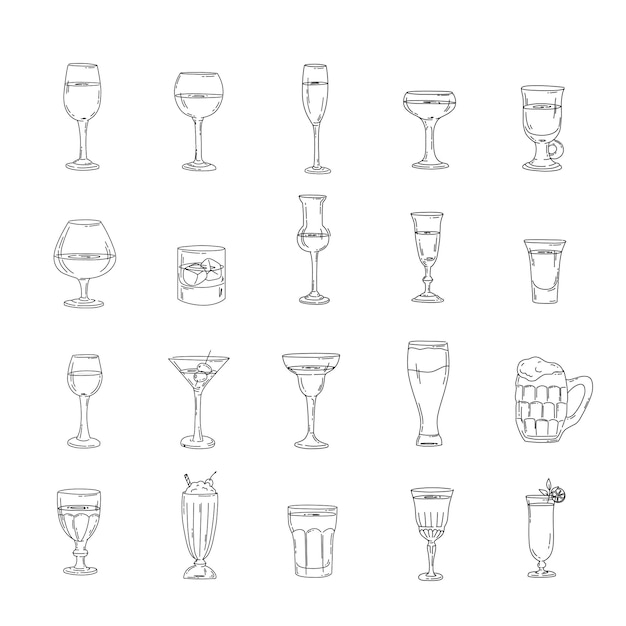 Gafas con iconos de línea de nombres conjunto Vector