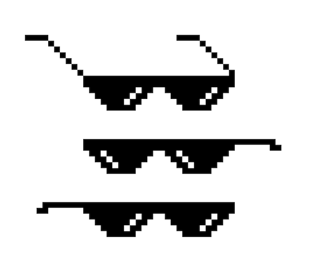 Gafas de píxel negro como un jefe meme mafia gangster funky logo vector ilustración diseño gráfico