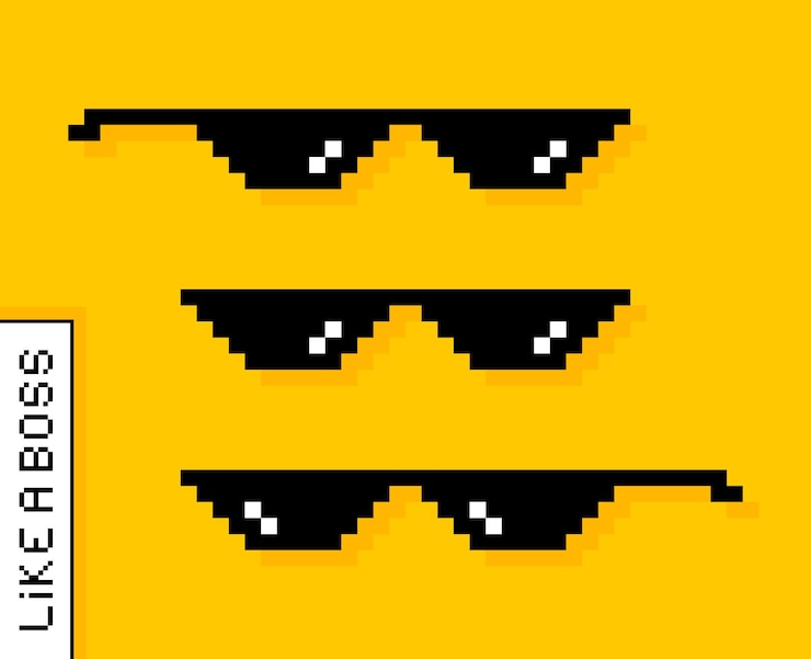 Vector gafas de píxel negro como un jefe meme mafia gangster funky logo vector ilustración diseño gráfico