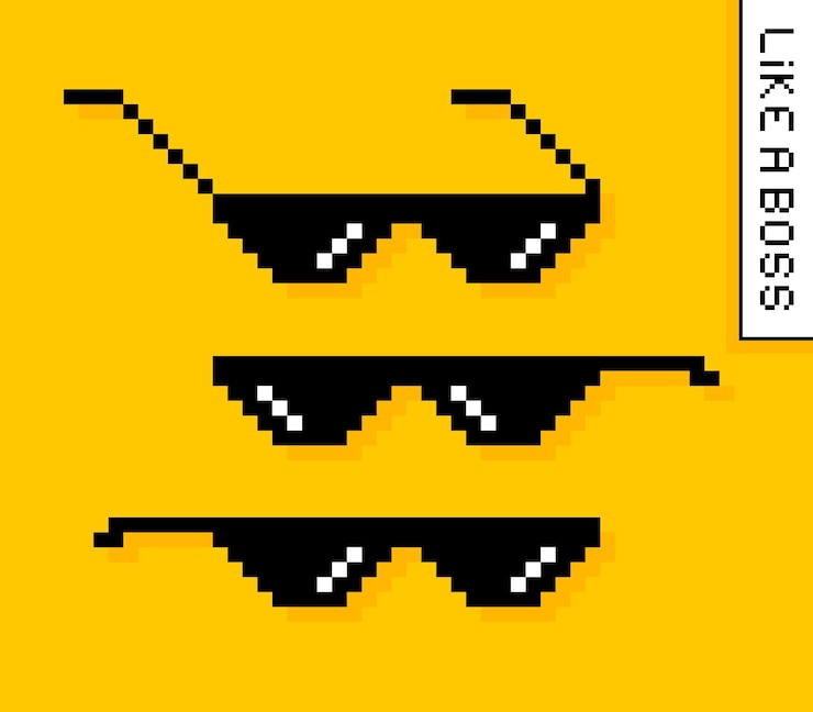 Vector gafas de píxel negro como un jefe meme mafia gangster funky logo vector ilustración diseño gráfico
