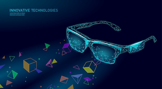 Vector gafas de realidad virtual aumentada. concepto poligonal de entretenimiento de medios de innovación. ilustración de cine de conexión web de tecnología.