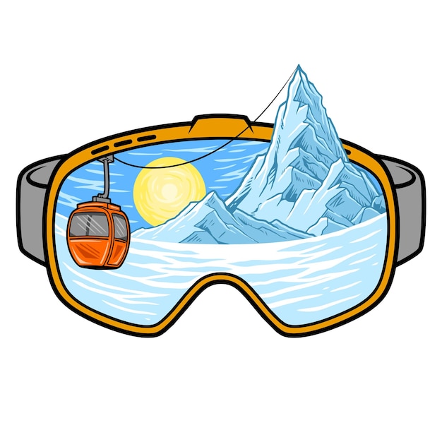 Vector gafas de snowboard con vista de iceberg