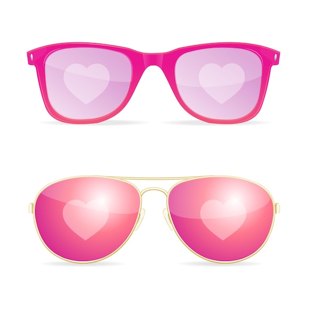 Vector gafas de sol 3d realistas lentes rosas mujer sueño y concepto de amor vector