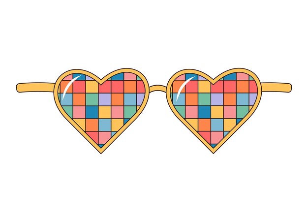 Gafas de sol de arco iris hippie Groovy estilo de moda retro Gafas en forma de corazón Ilustración vectorial iso